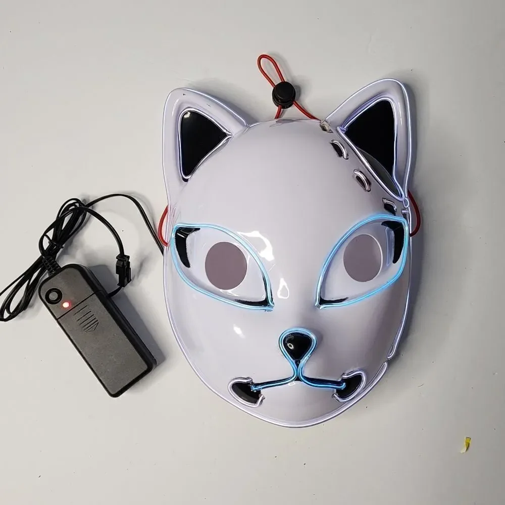 LED Neon Cat Mask EL Wire Halloween Cosplay Light Up Luminous Glowing Costume
